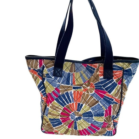 Talbots Women's Leather Trim Floral Quilted Tote Bag Retro 90s Hippie Carry All - Picture 7 of 7